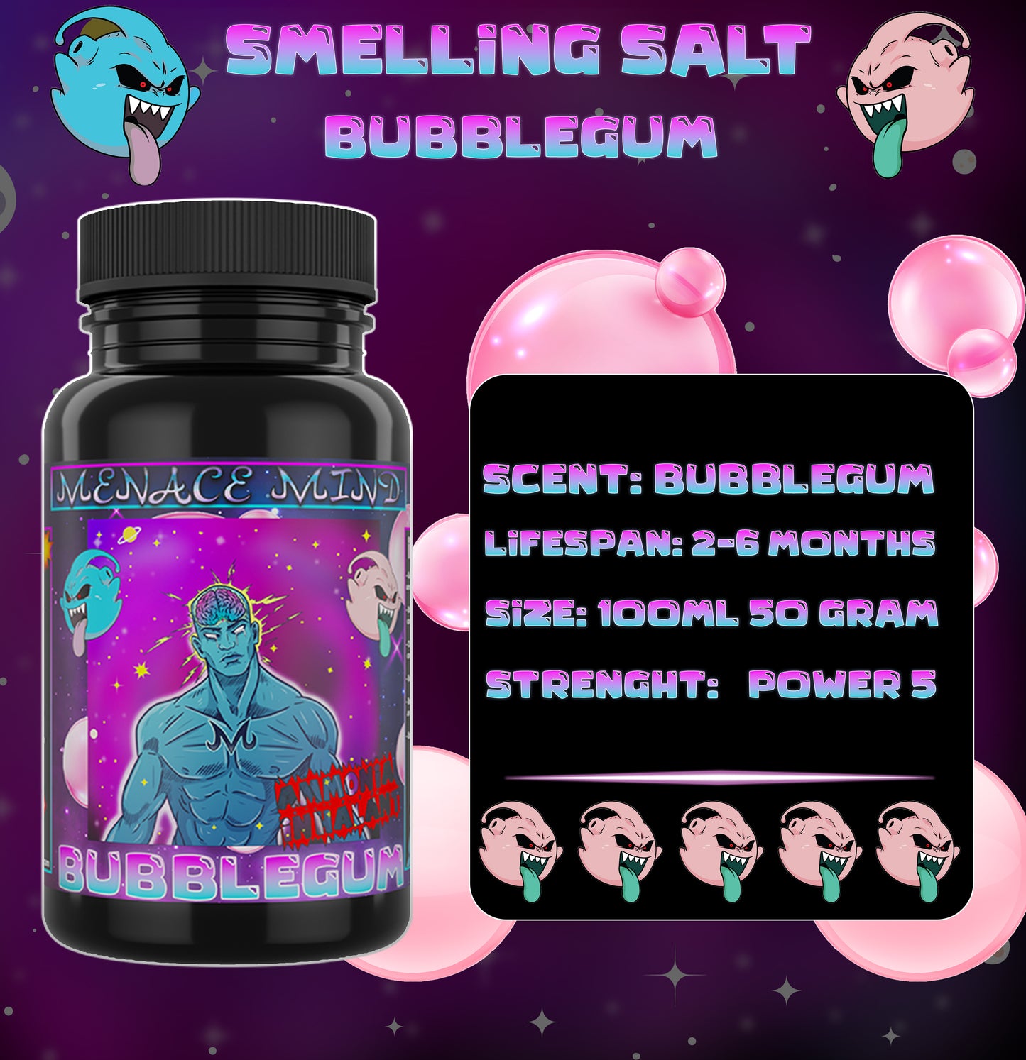 Bubblegum - Smelling Salt - 100ml - Ammonia Inhalant - Menace Mind®