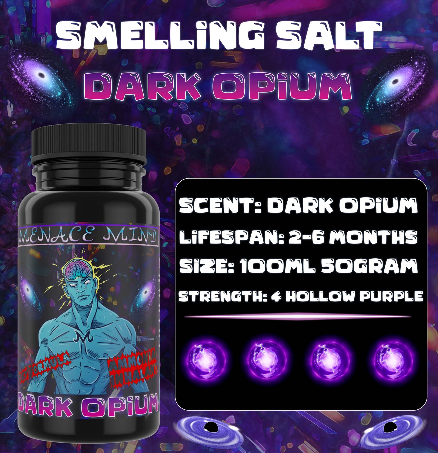 Dark Opium - Smelling Salt - 100ml - Ammonia Inhalant - Menace Mind®