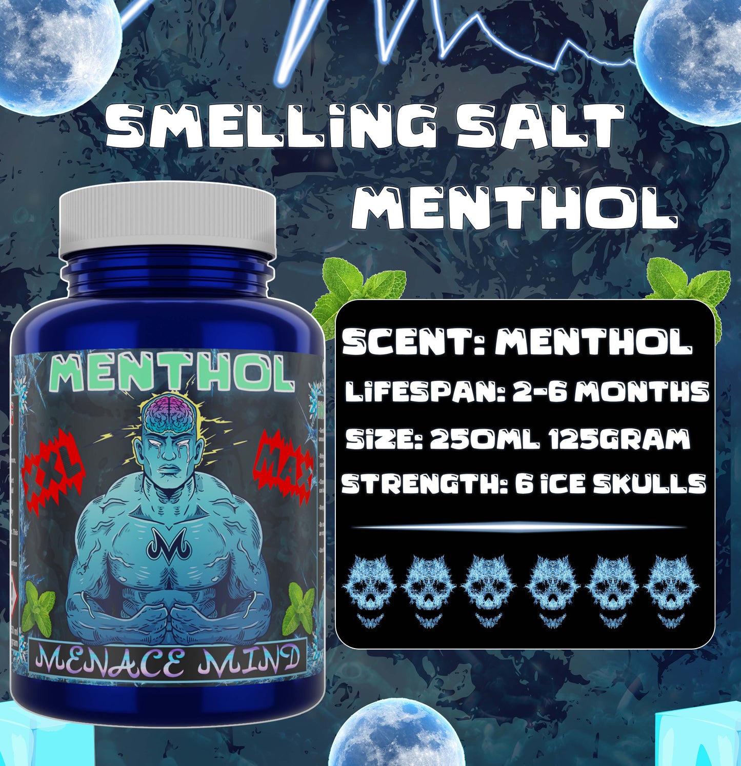 Menthol MAX XXL - Smelling Salt - 250ml - Ammonia Inhalant - Menace Mind®